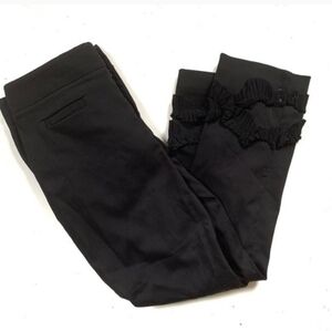 Anthropologie Elevenses Black Ruffle Trim Ankle Cropped Pants Womens 0